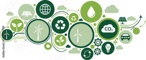 Bild auf Leinwand Sustainability and Environmental Ecology Infographic Set Featuring Renewable Ene