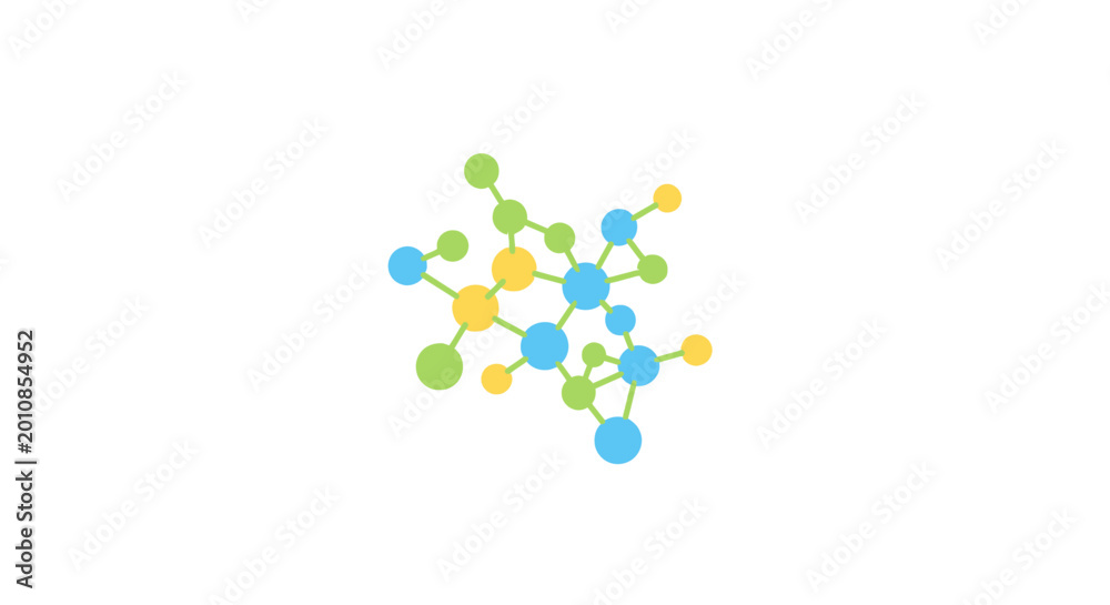 Fototapeta premium Abstract molecular structure with green blue and yellow circles