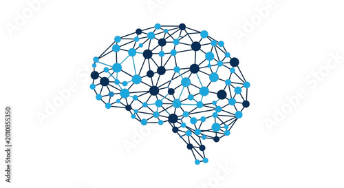 Blue digital brain network illustration on white background