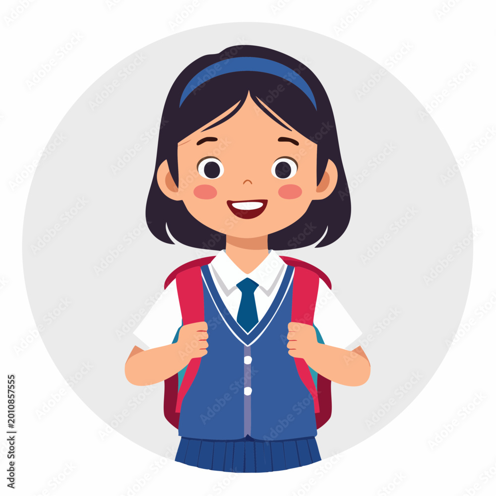 Fototapeta premium Happy School Girl with Backpack