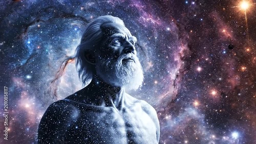 Man looking up at galaxy.