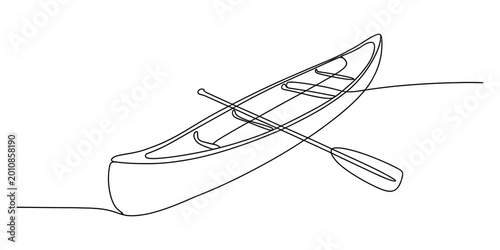 Bild auf Leinwand Continuous line drawing of a canoe with a paddle isolated on white background, V