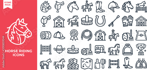 Tableau sur toile Horse Riding and Equestrian outline icon set