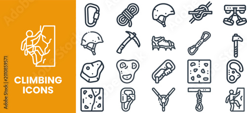 Foto Climbing and Mountain Adventure outline icon set