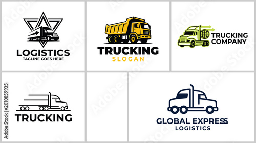 Photos Logistics and trucking company logo set with delivery truck icons and transport