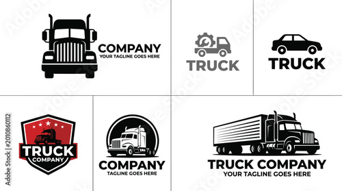 Bild auf Leinwand Professional truck company logo collection with transport vehicle icons and deli