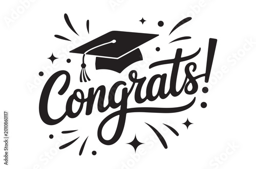 Congratulations lettering with graduation cap silhouette on white background