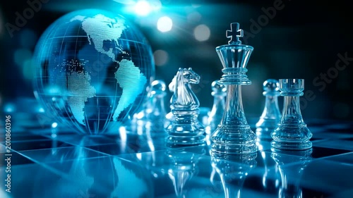 Chess Pieces and Globe Symbolizing Global Strategy