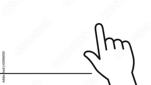 Minimalist outline hand icon with finger pointing gesture.