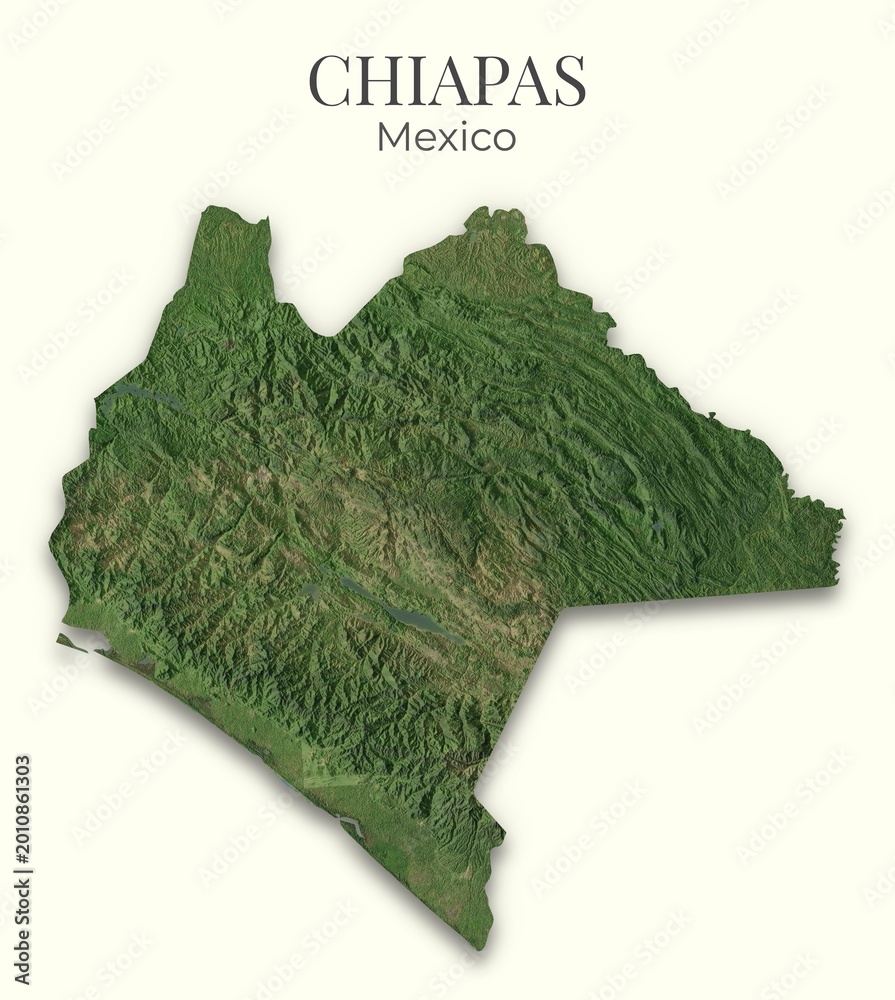 Fototapeta premium Chiapas, Mexico Relief Map. Hillshaded physical map. Shaded Terrain illustration of Chiapas, Mexico. Elements of this image derrived from NASA imagery and SRTM dataset.