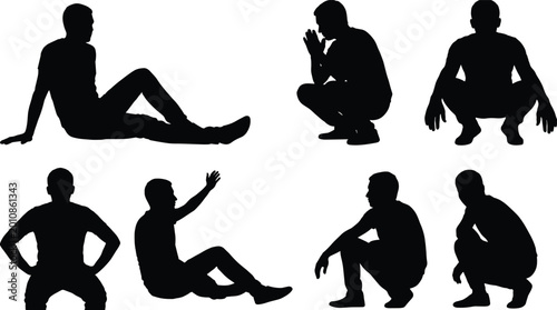 Photos Collection of Human Sitting and Squatting Silhouettes in Casual Lifestyle and Bo