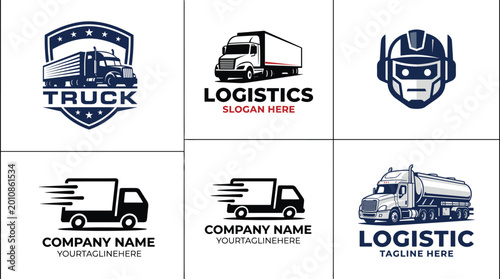 Tableau sur toile Logistics truck logo set with delivery vehicle icons transport branding template