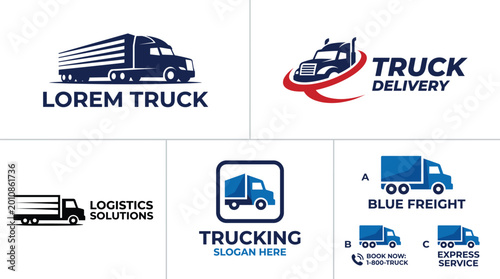Fotografía Truck delivery and logistics company logo set with transport vehicles and freigh