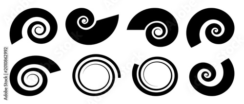 Bild auf Leinwand Abstract black spiral and swirl silhouette set