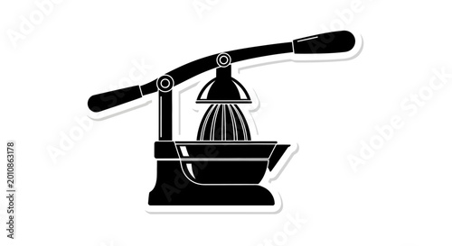 Cuadro en lienzo Black manual citrus juicer icon with handle and strainer on white background, ve