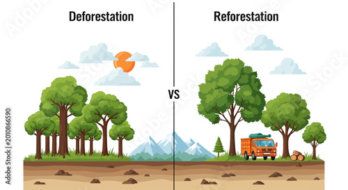 Photography Deforestation vs Reforestation: Environmental Contrast
