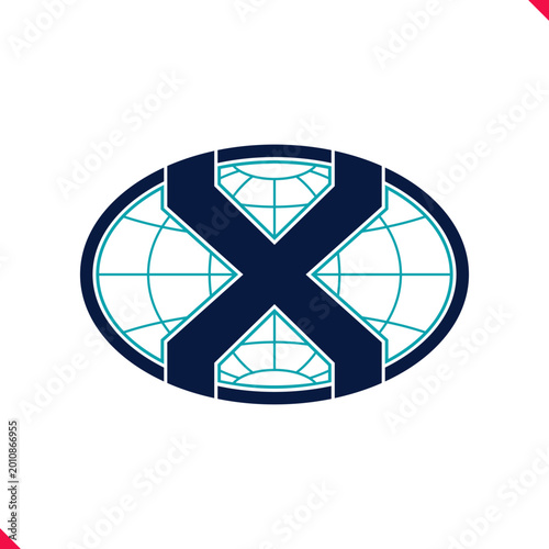 Professional oval shape initial logo concept letter X with blue globe grid line background. idea and inspiration for branding, company and corporation name initial. personal and commercial purpose.
