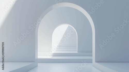 Minimalist White Architectural Arches with Sunlight and Shadows