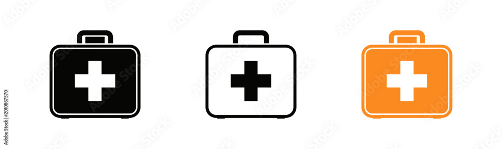 Fototapeta premium First aid kit icons set black white and orange variations
