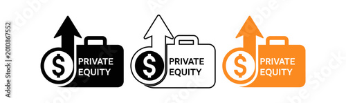 Fotografi Private equity investment concept black outline and orange variations
