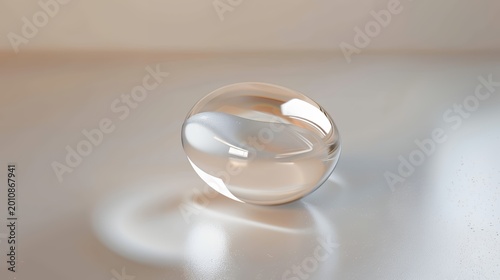 Transparent Glass Egg Shape with Light Reflections and Soft Shadow on Minimalist Surface