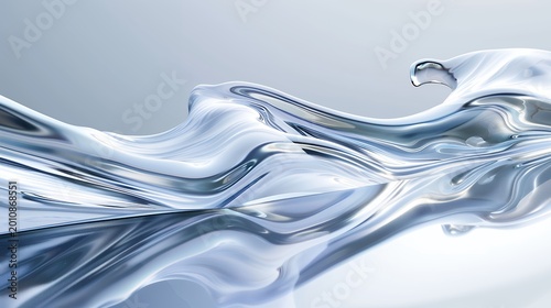 Abstract clear liquid wave with dynamic motion and elegant reflections on a light background, symbolizing fluidity and purity.