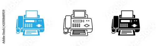 Fax machine icons in blue black and white