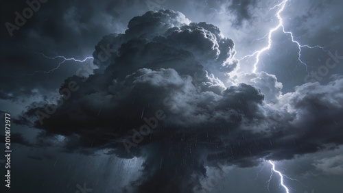Dramatic stormy sky with intense lightning bolts striking through massive dark clouds creating a powerful and electrifying atmosphere for cinematic trailers video game scenes or dark fantasy