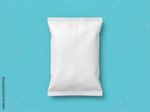 Blank white food pouch mockup isolated on light blue background