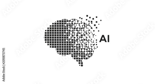 Canvas Print Digital human brain dissolving into pixels with AI letters