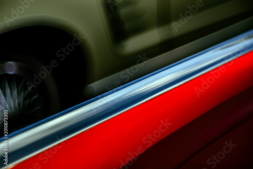 Close-up view vintage American auto details with bokeh effect.