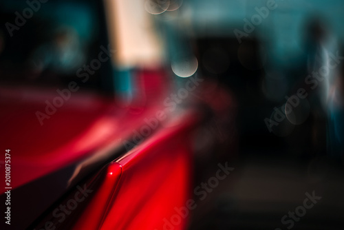 Close-up view vintage auto details with bubble bokeh effect.