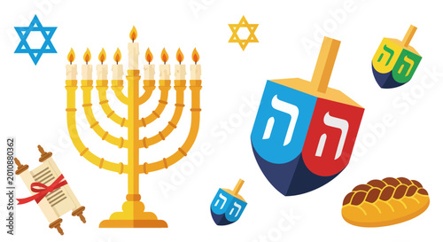 Bild auf Leinwand Menorah dreidel Jewish holiday symbols.