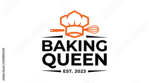 Baking Queen Logo with Chef Hat and Whisk.