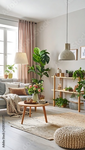 Modern living room with plants decor.
