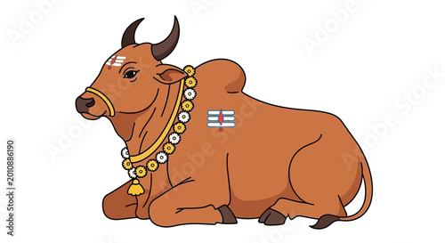 Foto Sacred Nandi Bull lying down, Hindu religious symbol, devotional art