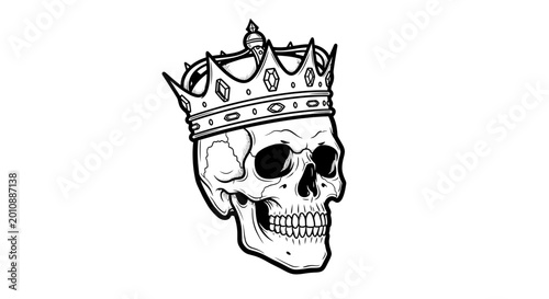 Skull Wearing a Crown - Tattoo Style Illustration