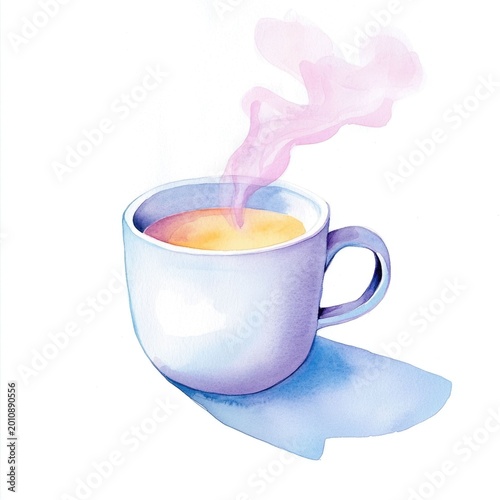 A mesmerizing watercolor painting showcasing a warm and inviting mug of herbal tea with captivating steam that evokes a sense of peace comfort and tranquility