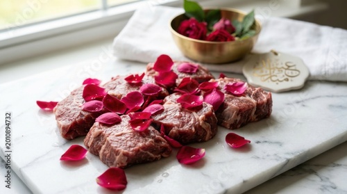 Elegant Ramadan Iftar Table Setting with Fresh Dates Rose Petals and Traditional Decor
