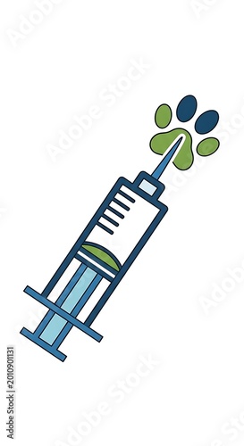 Veterinary Vaccination - Syringe with Paw Print for Animal Health.