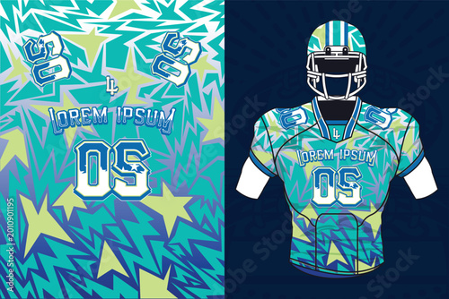 Fotografi Abstract blue camouflage American football uniform design