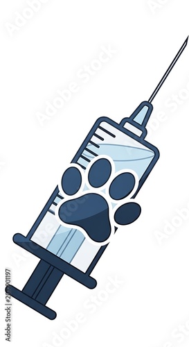 Veterinary Vaccine - Paw Print Syringe for Animal Health and Immunization.