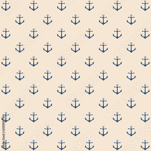 Nautical anchor seamless pattern on beige background for maritime wallpaper and textile design