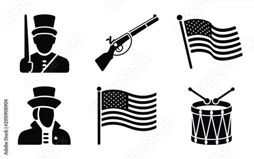 Foto Collection of historical american military symbols including a soldier in unifor