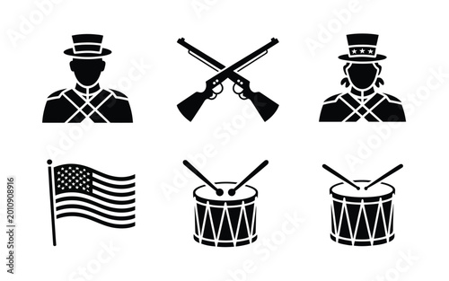 Tableau sur toile Vintage american revolution soldier icons and symbols including crossed muskets
