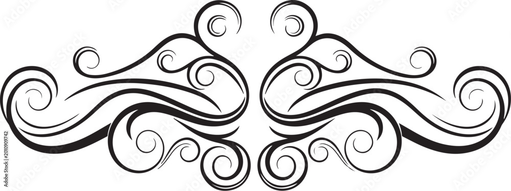 Fototapeta premium Ornate scroll, swirl design element, black line art, decorative border, vector flourish