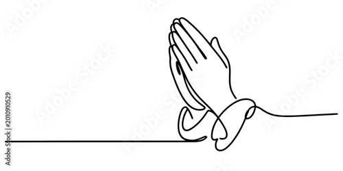 Tableau sur toile Continuous one line drawing of praying hands together isolated on white backgrou