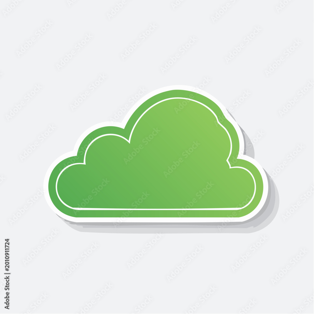 Fototapeta premium Green Cloud Icon with White Outline and Shadow