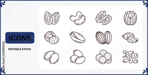 Bild auf Leinwand Collection of various nuts line icons for food and healthy eating concepts  nuts