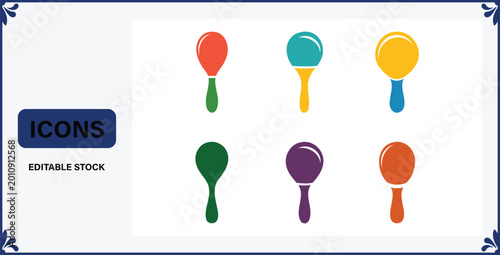 Photos Colorful maracas icons in different colors on white background for music and ins